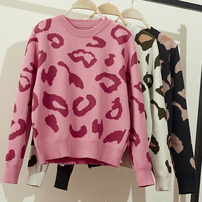 Áo len Sweater Tay Dài Cổ Tròn Hoạ Tiết Da Báo Phong Cách Hàn Quốc Cho Nữ AO029