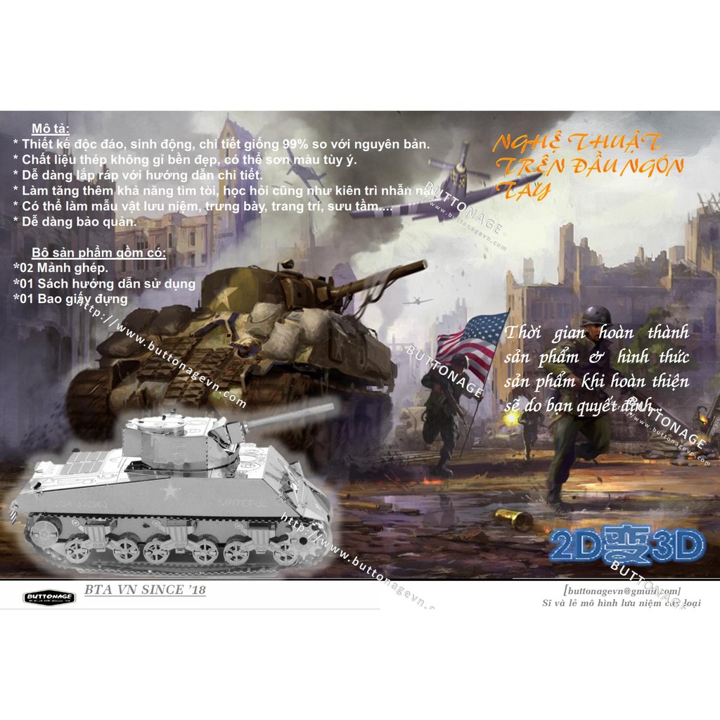Mô Hình Lắp Ráp 3d Xe Tăng M4 Sherman - Hoa Kỳ