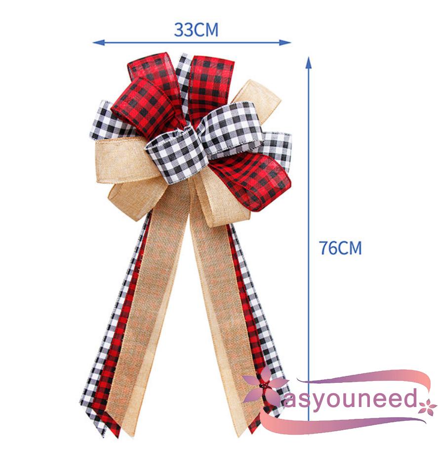 AyD-Christmas Tree Topper, Rustic Buffalo Plaid Decorative Bow for Holiday Home Party Décor