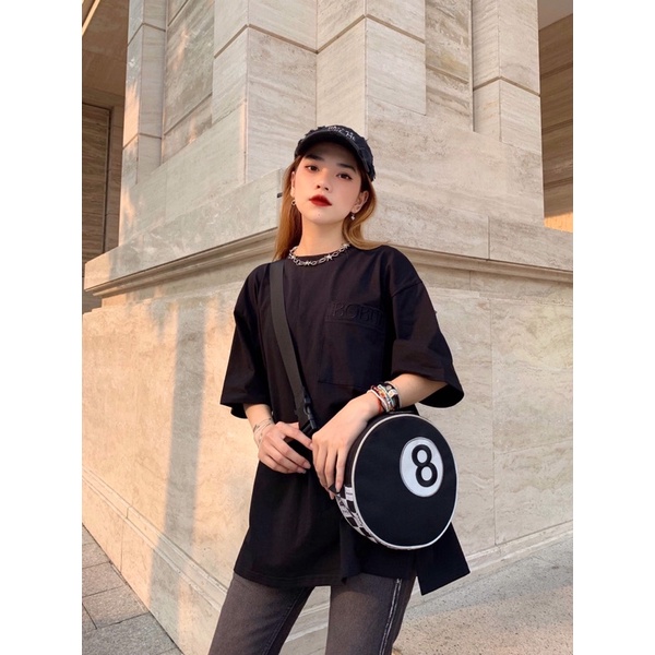 Áo thun BOBUI, áo thun thêu logo basic BOBUI full tag túi - màu đen