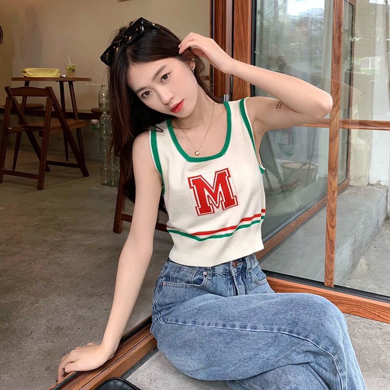 Áo Dệt Kim Không Tay In Chữ Thời Trang Mùa Hè Quyến Rũ Cho Nữ
