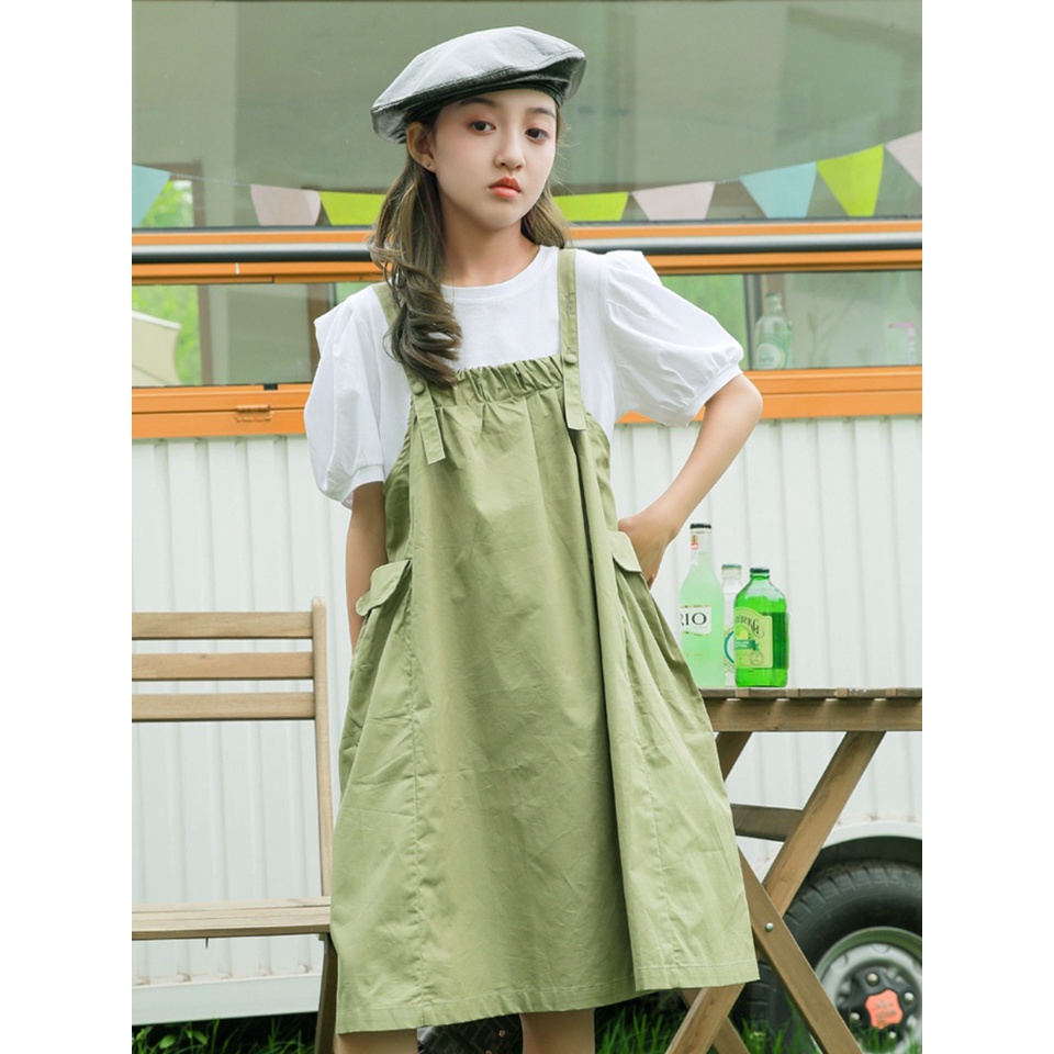 Váy yếm xanh cốm hot tend cho bé gái Váy size đại trẻ em 5, 6, 7, 8, 10, 11, 12 , 13, 14, 15 tuổi