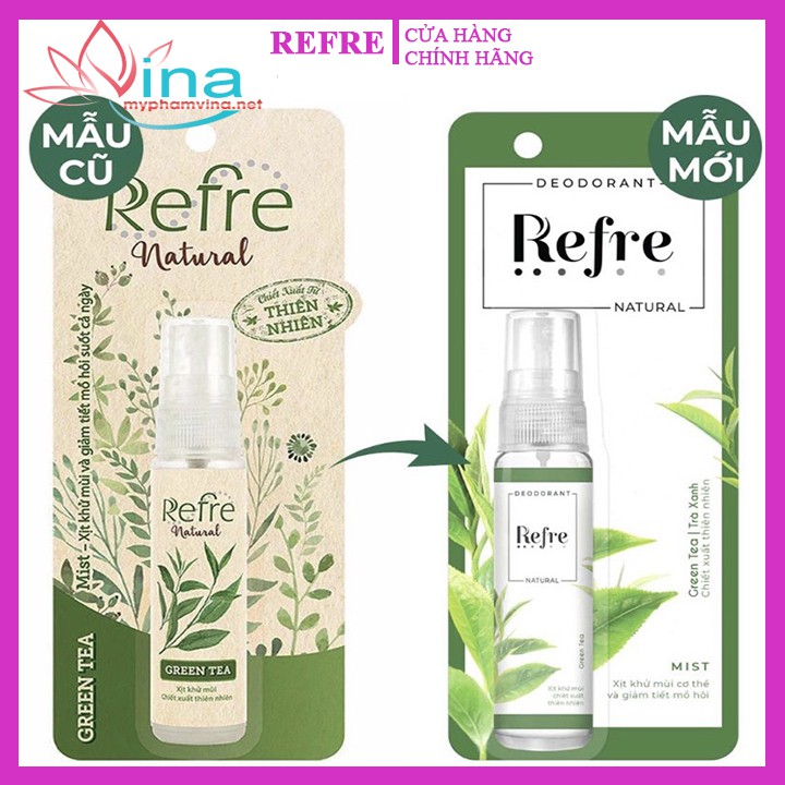 Xịt Khử Mùi Refre Natural Green Tea 30ML (Hương Trà Xanh)