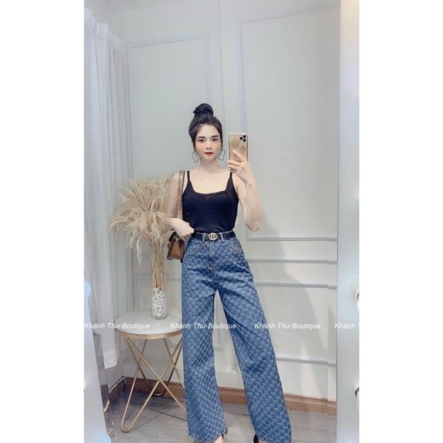 Quần jeans bò thêu nổi hàng đẹp fom vừa 2 mẫu dài - short hoạ tiết chữ G