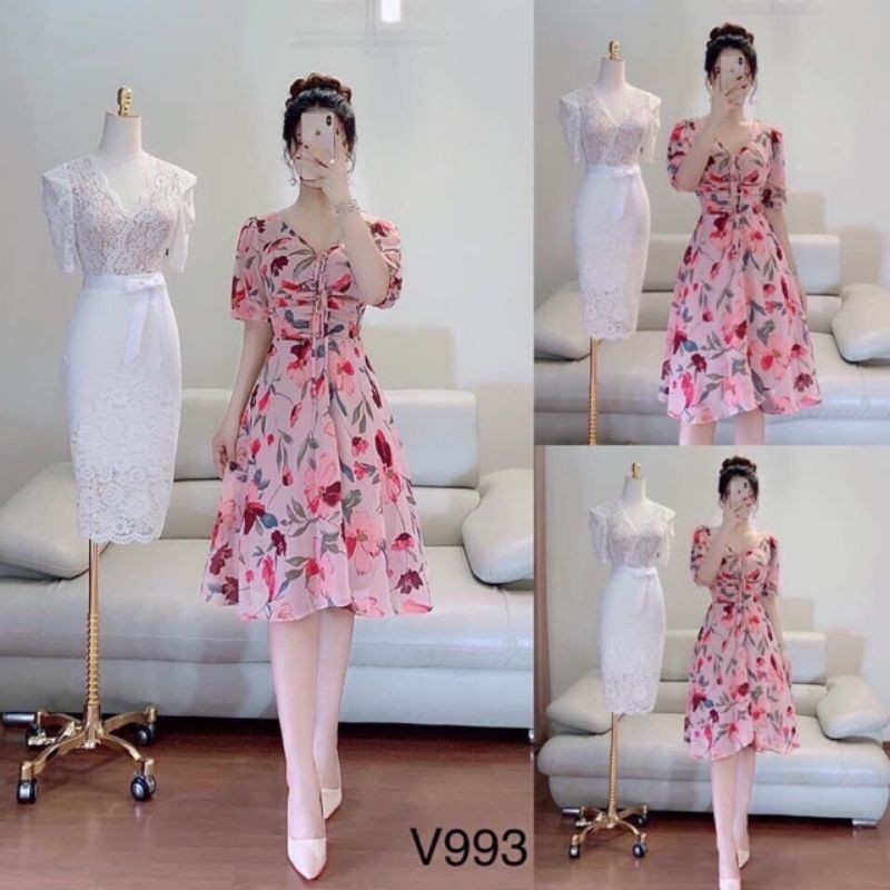đầm cổ tim tay lỡ rút dây duyên dáng