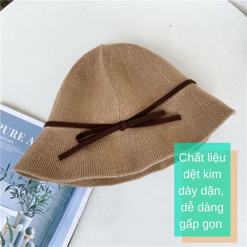 Mũ tai bèo dệt kim thắt dây da Hàn Quốc