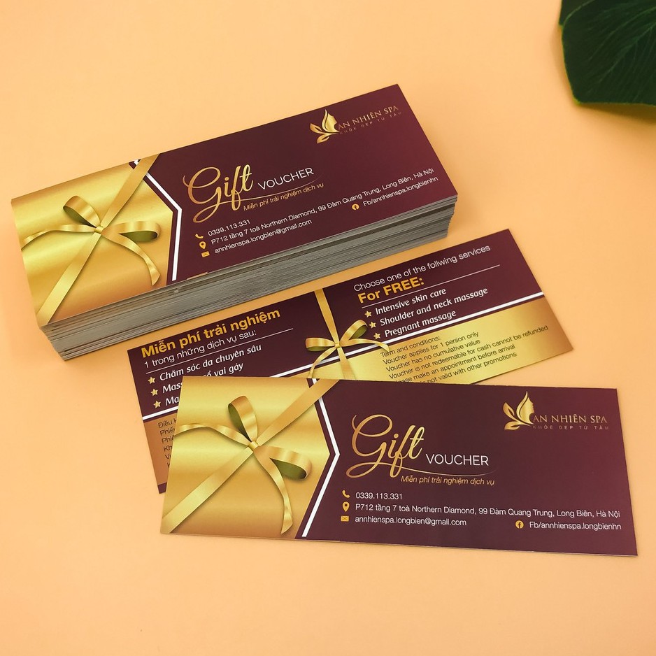 200 PHIẾU QUÀ TẶNG / GIFT VOUCHER / PHIẾU BẢO HÀNH CHỈ 300.000đ /Giấy C300  / Cán Màng / không cán