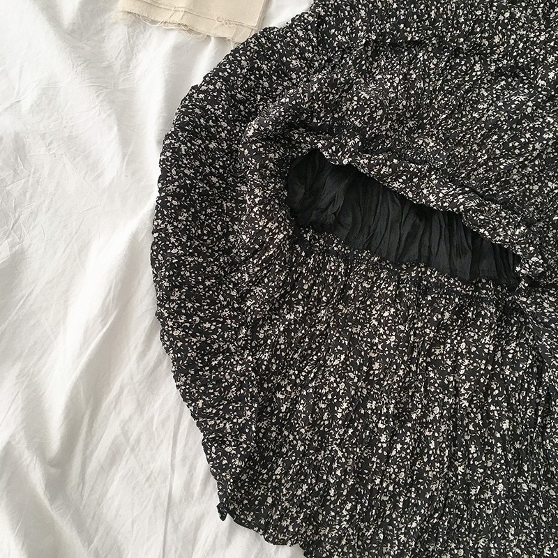 Chân váy midi dáng dài hoa bi liti Vintage nhẹ nhàng Hàn Quốc