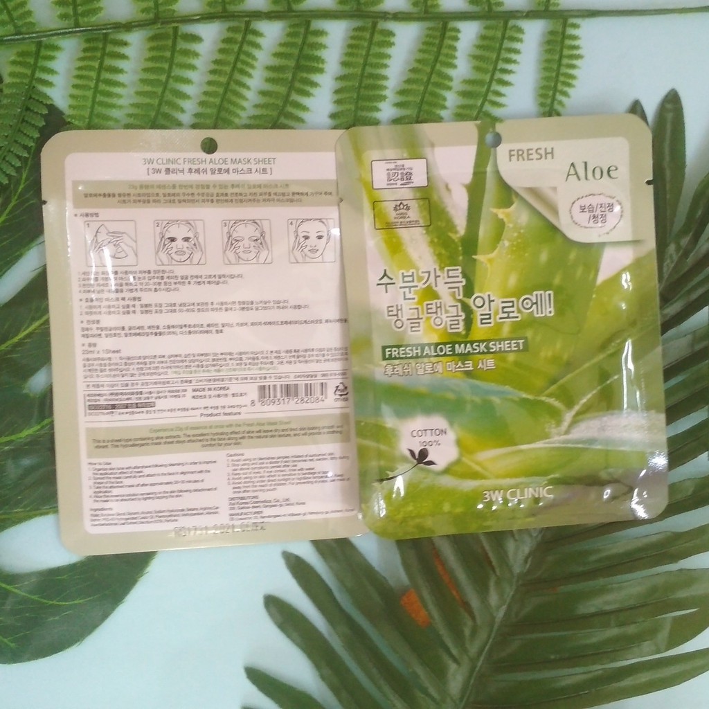 1 Mặt nạ Lô Hội Nha Đam Mỹ phẩm dưỡng da thiên nhiên chăm sóc da chính hãng Hàn Quốc 3W Clinic Fresh Aloe Mask Sheet