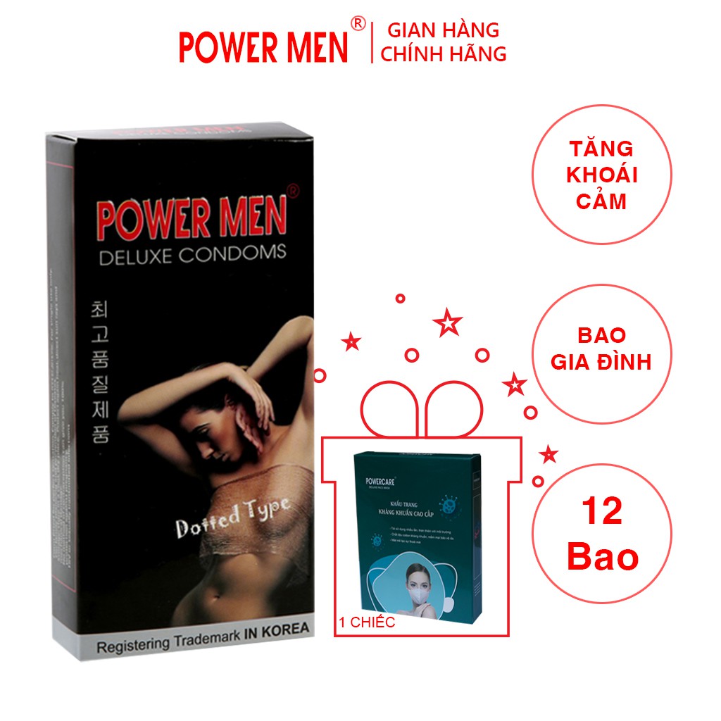 Bao cao su Powermen Dotted ôm sát, gai Hộp 12 chiếc