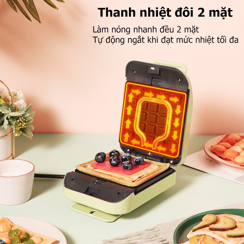 Máy Ép Bánh Mì Sandwich Mini Công Suất 600W Máy Nướng Bánh Mì, Rán Trứng, Làm Đồ Ăn Sáng Nướng Thịt 2 Mặt Chống Dính KL1