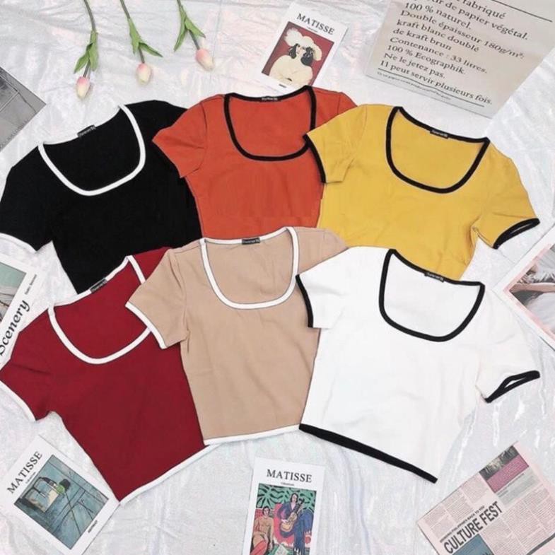 Áo Croptop nữ Tay ngắn  cổ vuông ôm body, Croptop ngắn tay trẻ trung - ACTN02 | BigBuy360 - bigbuy360.vn