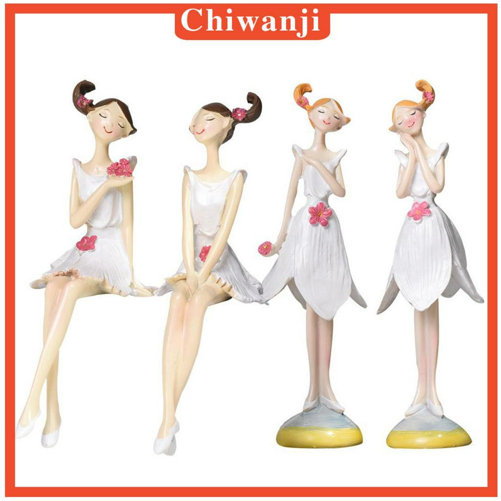Set 2 bức tượng cô gái đứng/ngồi bằng nhựa resin trang trí nội thất