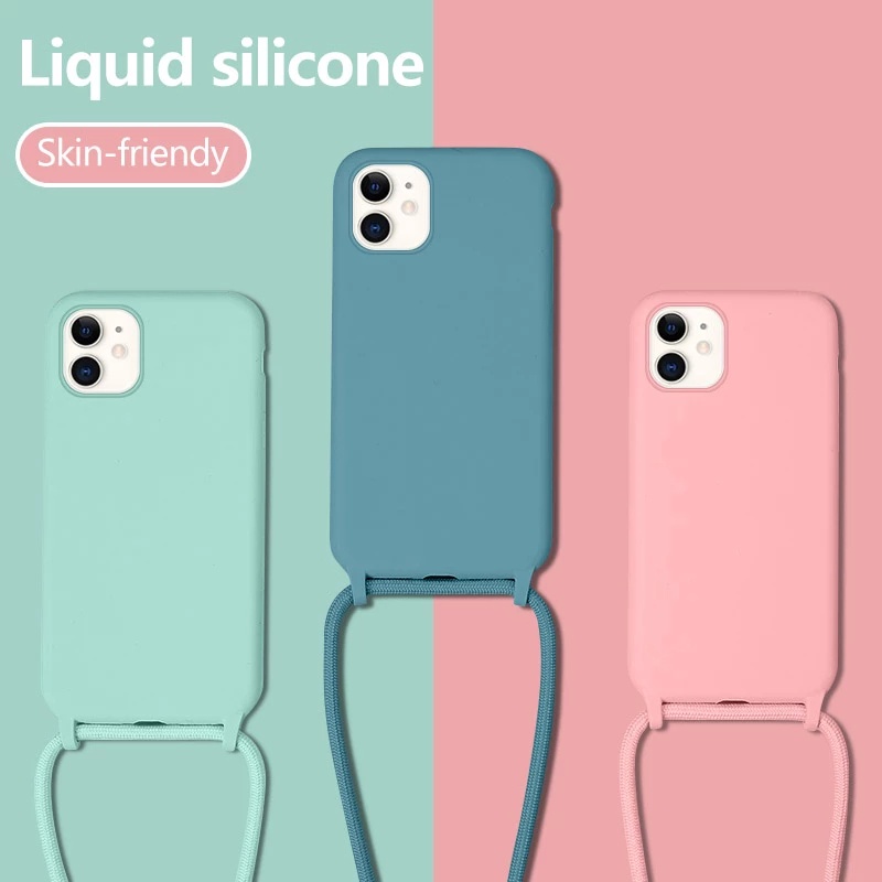 Ốp Điện Thoại Màu Kẹo Có Dây Đeo Cho iPhone 14 Pro max 13 Pro max 12 Pro max Mini 11 XR X XS SE 2020 8 7 Plus