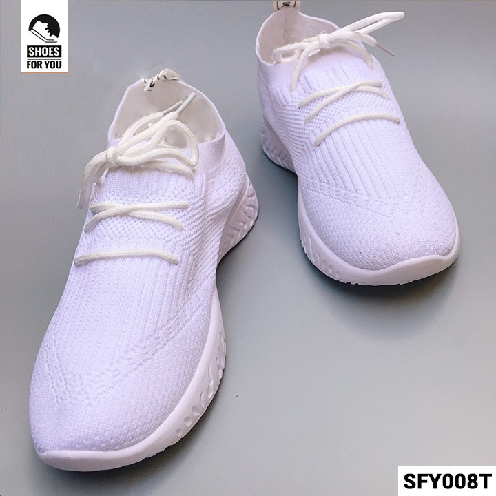 Giày Sneaker thể thao nữ, giày dép nữ dệt kim siêu mềm mại chắc chắn - Màu trắng