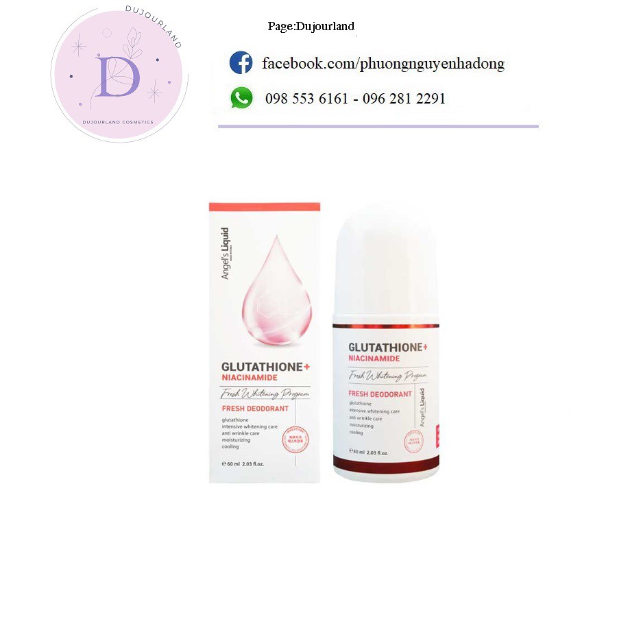 Lăn mờ thâm nách, dưỡng trắng da Angel Liquid Glutathione Plus Niacinamide Fresh Deodorant 60ml