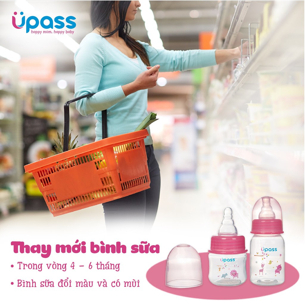 Bình sữa cổ thường/cổ hẹp tiêu chuẩn Upass 60ml-140ml-170ml-270ml made in Thailand
