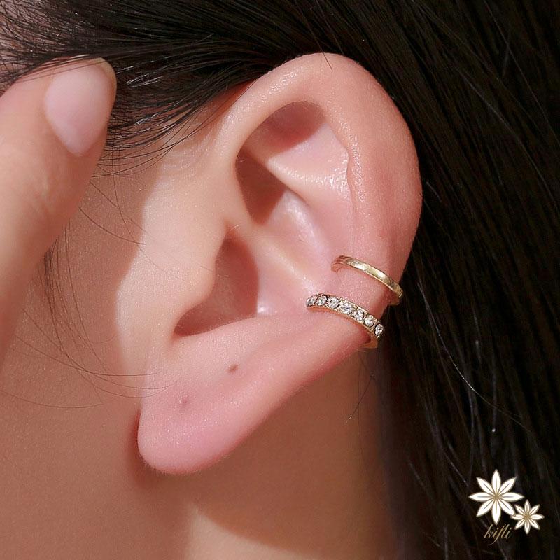 Khuyên Tai Kẹp Vành Tai Hai Lớp Đính Đá Thời Trang Cho Nữ