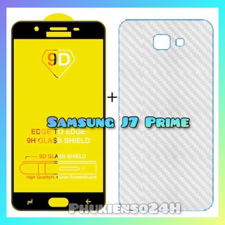 Kính cường lực Samsung J7 Prime 9D full màn hình + Miếng dán mặt sau vân cacbon
