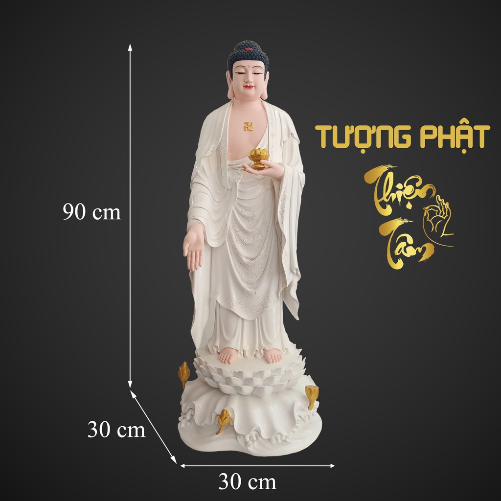 Tượng Phật A Di Đà cao 90cm - Đứng – Màu Trắng (Mẫu Đài Loan) 14TD-PDD