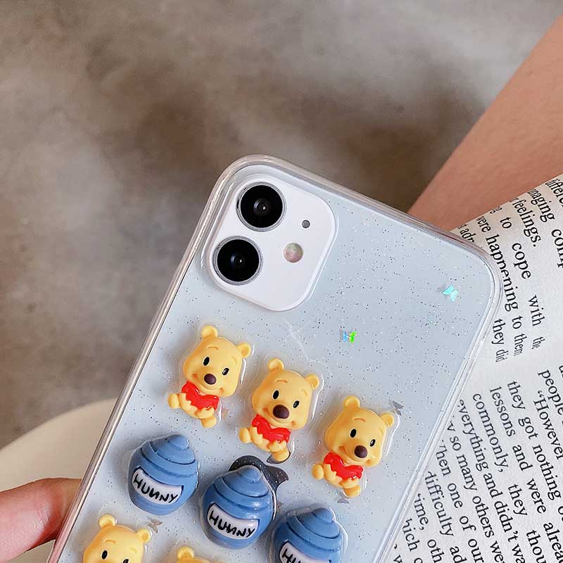 iPhone Case Casing Epoxy Pooh Bear For iPhone6 6s 7 8 Plus X XS XR XSMAX 11 12 Pro Max Anti-fall Lens Protection Soft Case Cover AISMALLNUT