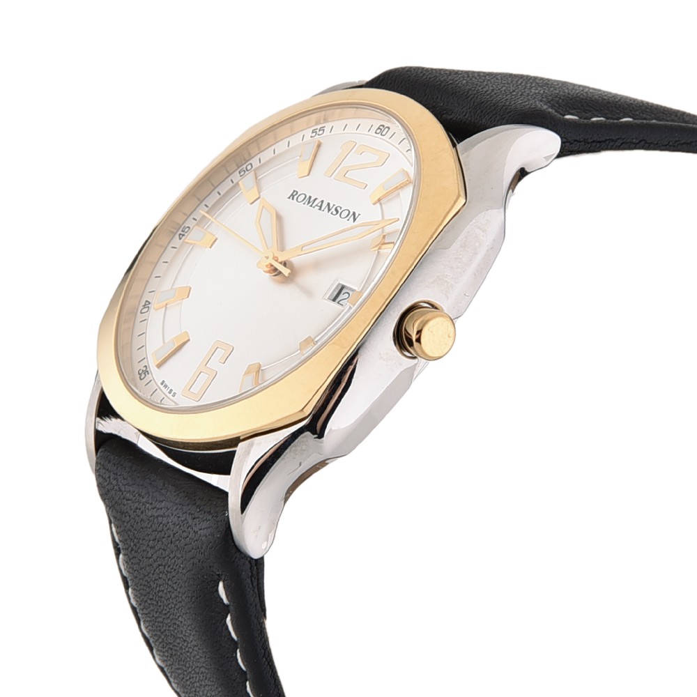 Đồng hồ Romanson Sport Men Watch TL1271MCWH dây da nam bấm giờ thể thao kính chống xước máy Thụy Sĩ kim dạ quang cao cấp