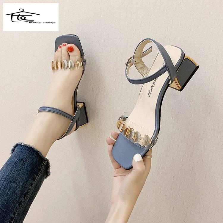 Giày Sandal Cao Gót Quai Trong Suốt Đính Đá Thời Trang Mùa Hè Dành Cho Nữ