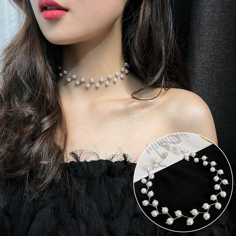 Dây chuyền dáng choker phối ngọc trai nhân tạo TÍM STORE phong cách hàn quốcaa