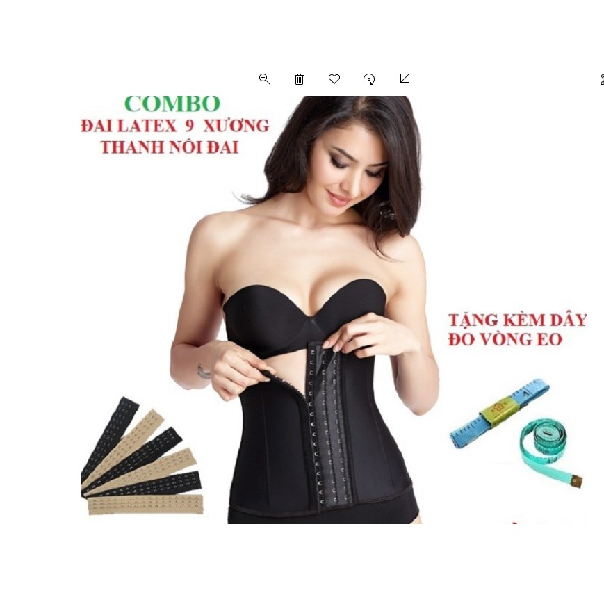 Combo đai nịt bụng Latex 9 xương thép và thanh nối chiều cao 25cm và 29cm, tặng thước dây đo eo