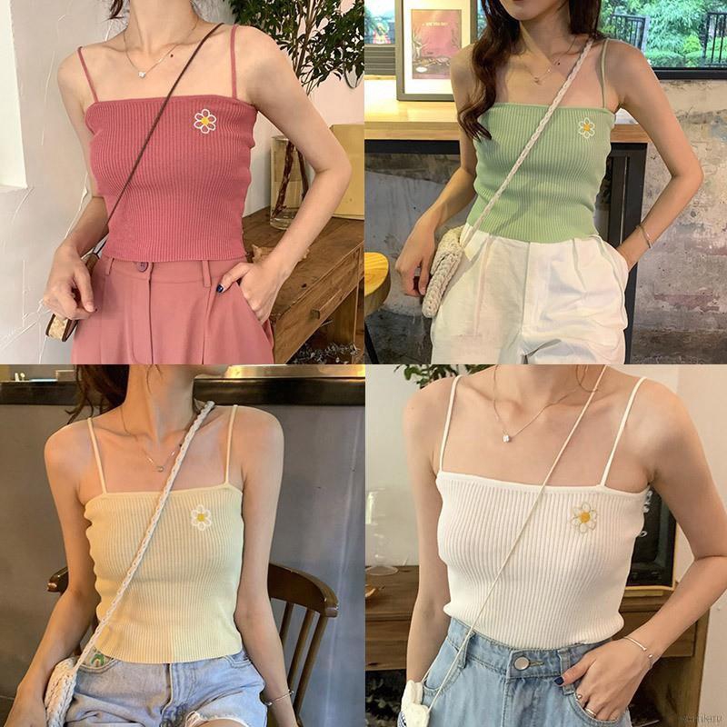 Áo dệt kim nữ không tay thêu hoa