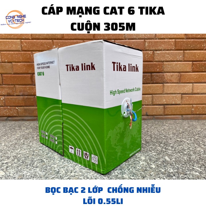 {CUỘN 305M}CÁP MẠNG CAT 6 FTP, TIKA BỌC BẠC 2 LỚP CHỐNG NHIỄU TUYỆT ĐỐI,CUỘN 305M,LÕI 0.55LI ĐẢM BẢO TÍN HIỆU TỐC ĐỘ CAO