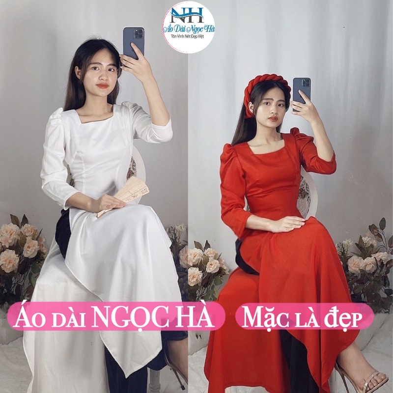 ÁO DÀI TRUYỀN THỐNG NỮ VAI BỒNG CỔ VUÔNG CHẤT LỤA MỸ CAO CẤP