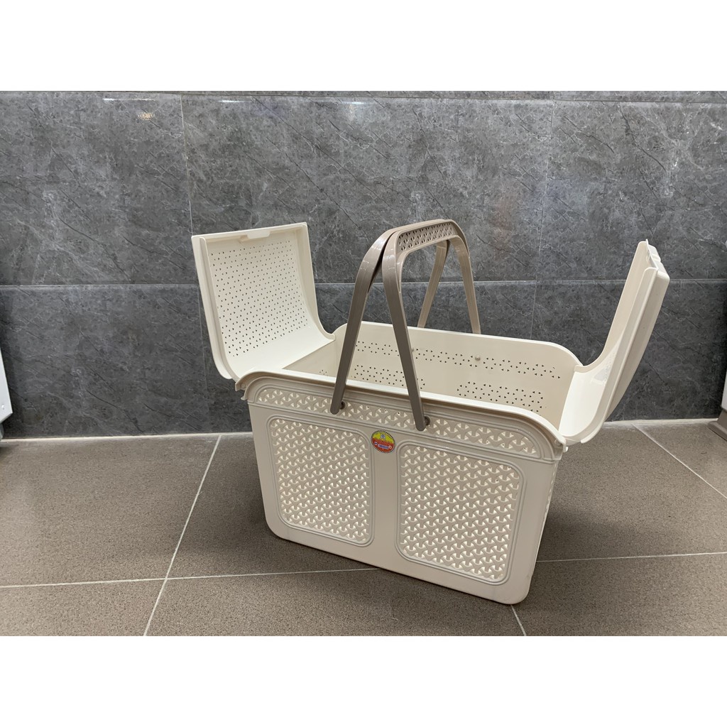 Làn giỏ nhựa đựng đồ đi sinh có nắp và quai xách nhựa VN tiện dụng(màu ngẫu nhiên)