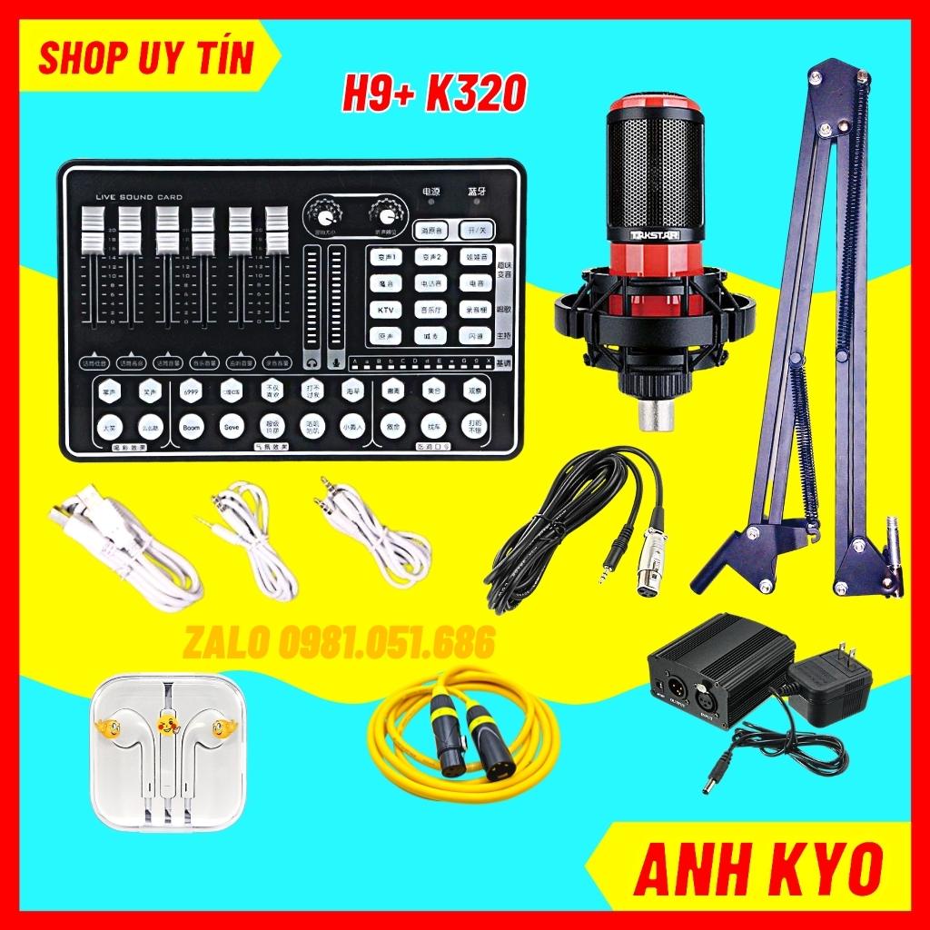 Bộ Mic Thu Âm PC K320 Kết Hợp Sound Card H9 Bluetooth Chất Âm Cực Ấm, Mic 48V Hút Mạnh Đầy Đủ Hiệu Ứng Khán Giả