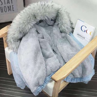 Áo khoác bò nữ lót lông thời trang thu đông quảng châu cao cấp