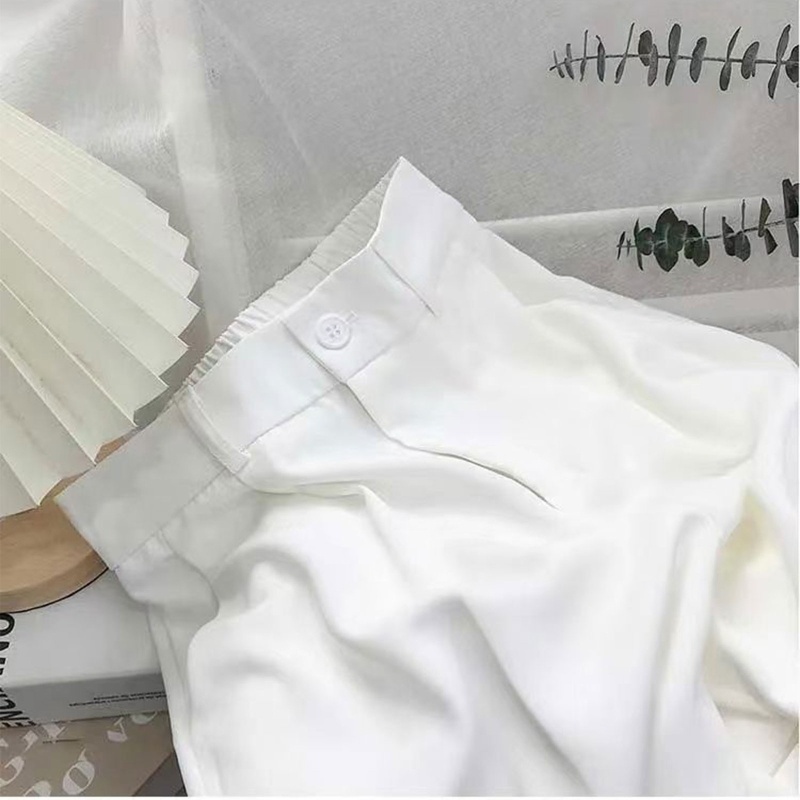 Brroa Quần Dài Tới Mắt Cá Chân Lưng Cao Ống Rộng Màu Trơn Cài Khóa Kéo Đơn Giản Thời Trang Công Sở Mùa Hè Cho Nữ