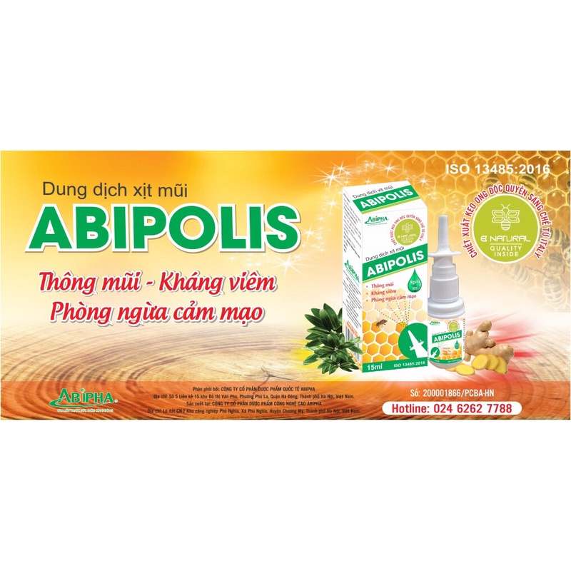 Dung dịch xịt mũi Abipolis 15ml keo ong (abipha) hỗ trợ: xoang, đường hô hấp trên, nghẹt mũi, sổ mũi, dị ứng...