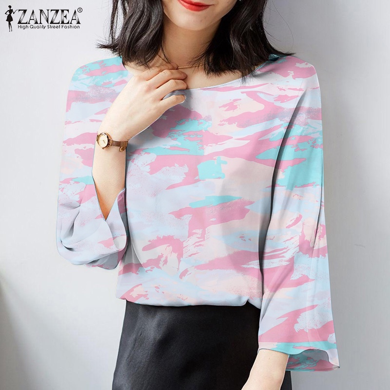 Áo sơ mi ZANZEA tay lửng dáng rộng in họa tiết phong cách cổ điển thời trang cho nữ