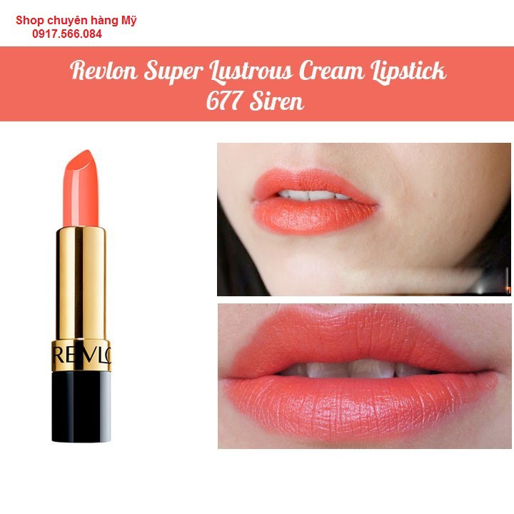 Son Revlon Suprer Lustrous Lipstick Creme 677 Siren - Cam Rực Rỡ Hàng xách tay của Mỹ