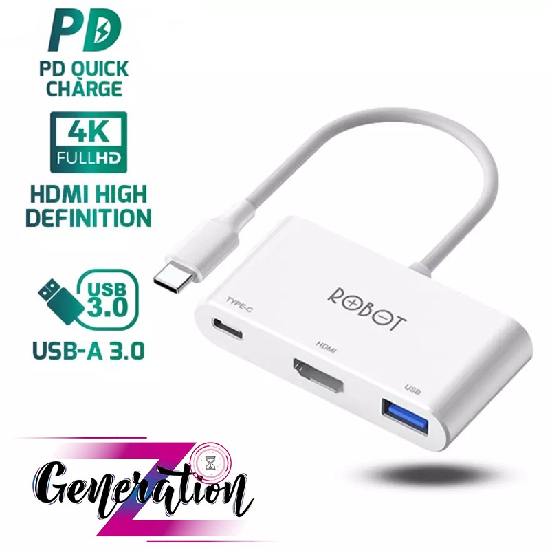 Hub chuyển USB Type-C ra HDMI kèm nguồn HT430 - Cáp chuyển USB Type-C ra USB + HDMI + USB-C HT430