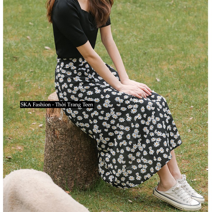 Chân Váy Vintage Hoa Cúc Ulzzang Dáng Dài, Chân Váy Xòe Midi Hoa Cúc Bigsize - SKA | BigBuy360 - bigbuy360.vn