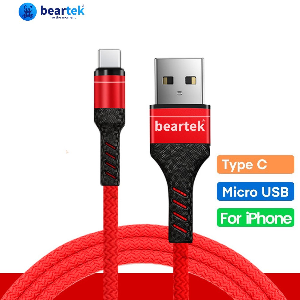 Dây Cáp Sạc Nhanh Beartek Bện Dây Nylon Cổng USB Type C Cho Android