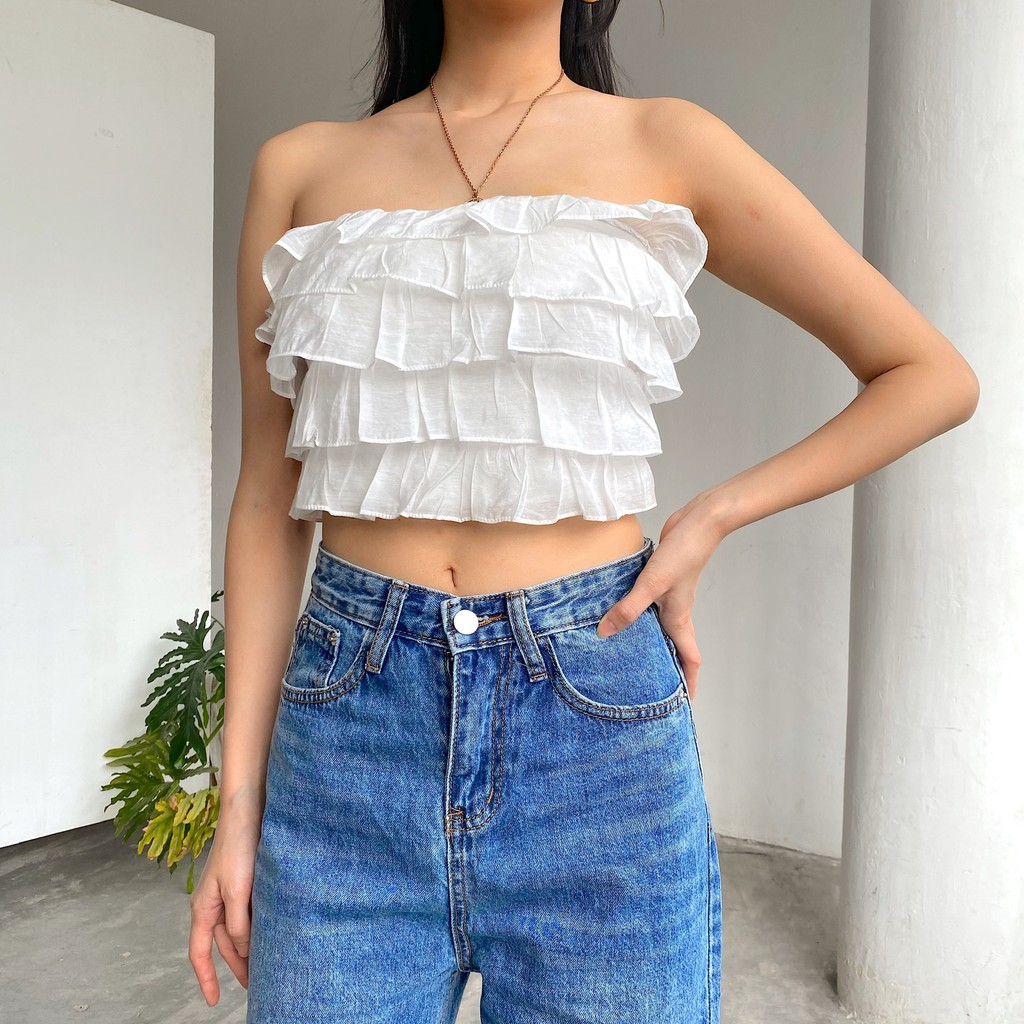 Áo croptop quây voan tơ xếp tầng kiểu Hàn Quốc Mia Ritta a2057 ảnh thật feedback