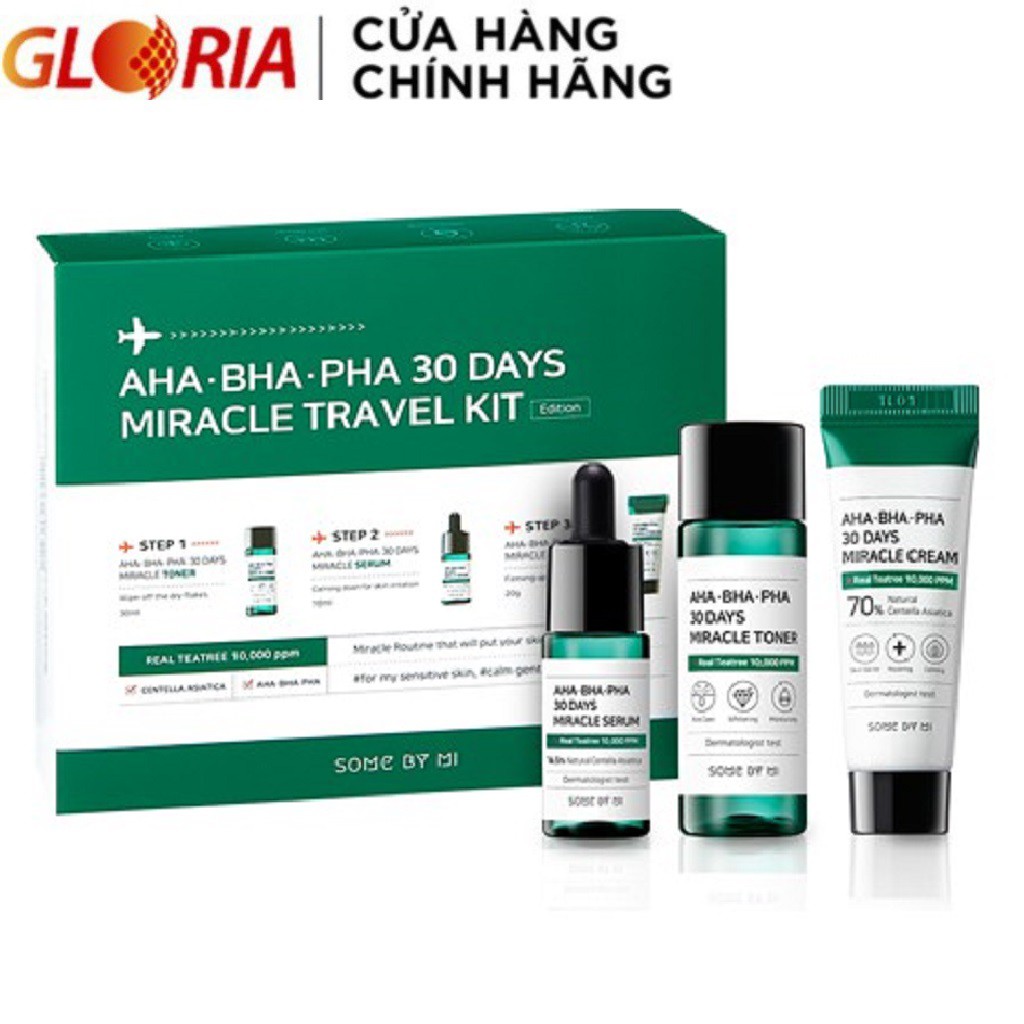Bộ Kit 3 Sản Phẩm Dưỡng Da Giảm Mụn Some By Mi AHA-BHA-PHA 30 Days Miracle Travel Kit