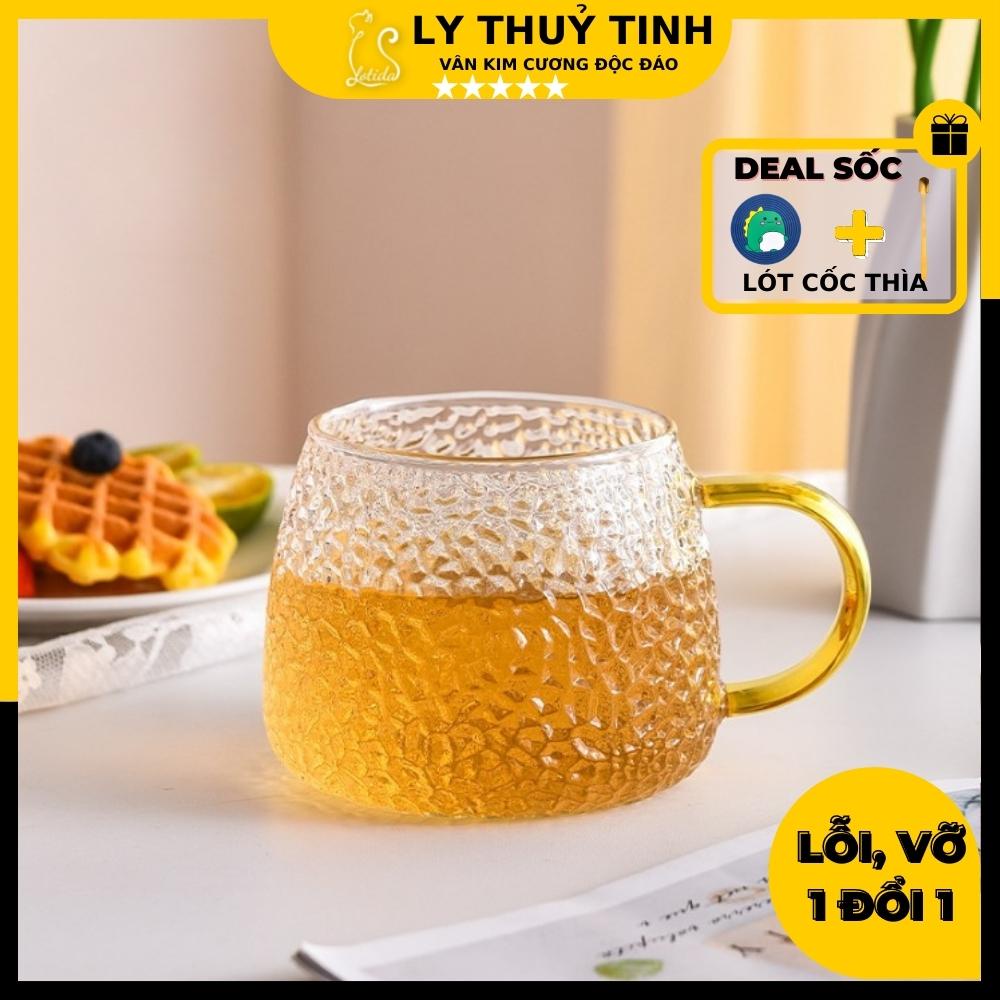 Cốc uống nước cute thủy tinh có quai 450ml dùng uống trà, Ly uống nước dễ thương cao cấp chịu nhiệt Lotida
