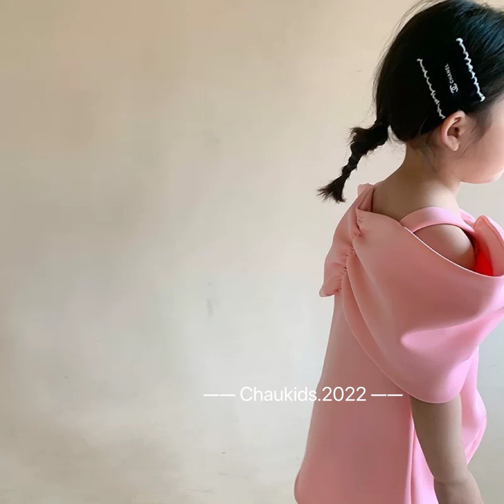 Váy trễ vai bé gái, váy hồng ngọt ngào thiết kế 2 dây rớt vai điệu đà cho bé