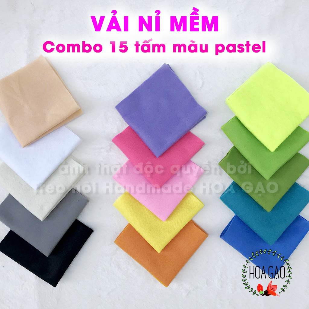 Vải nỉ mềm, combo 15 tấm vải 45cm HOA GẠO GNMBA màu pastel làm thú nhồi bông, đồ chơi cho bé