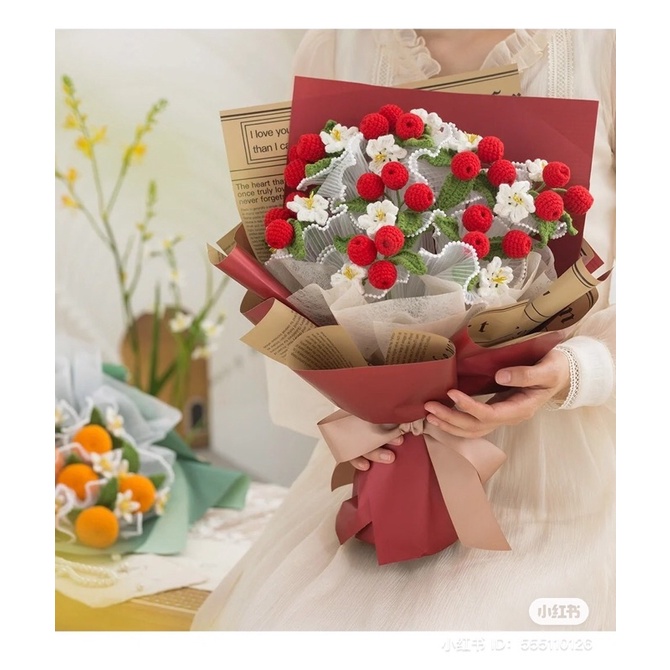 Bó hoa len handmade-Cherry