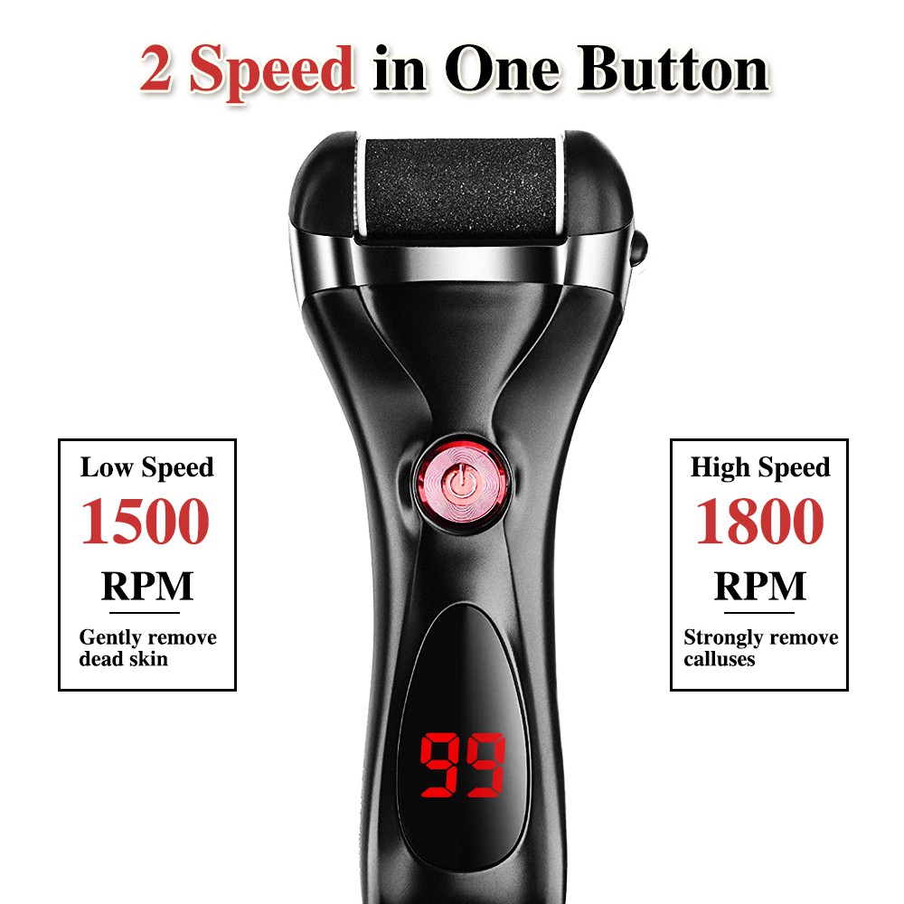 Máy tẩy tế bào chết TOGEWITHU điện/ tẩy vết chai chân chạy màu trắng/ đen với 3 đầu lăn