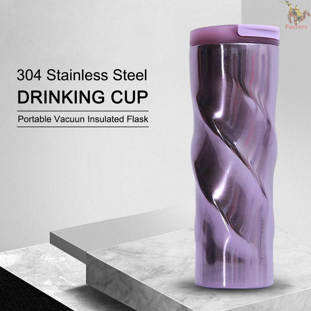 FUN 500ml 304 Stainless Steel Portable Car Coffee Mug Threaded Double-Layer Insulated Thermos Vacuum Cup Travel Business Tea Office Outdoor Water Bottle